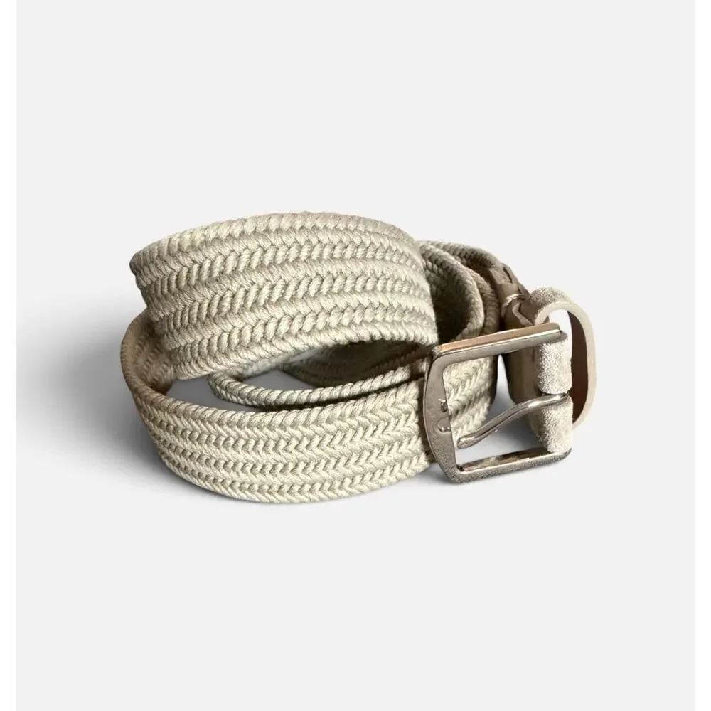 NWOT Loro Piana - 3.5cm Suede-Trimmed Woven Cotton Belt - Neutrals $380 size 38
